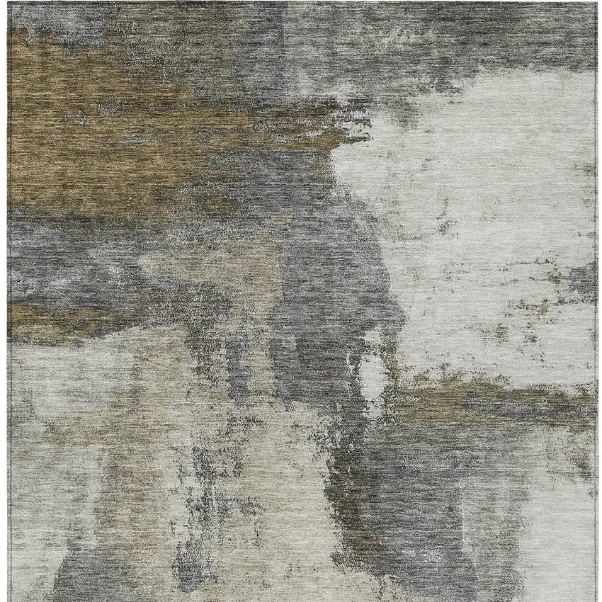 Gray Brown And Ivory Abstract Washable Indoor Outdoor Area Rug Photo 5