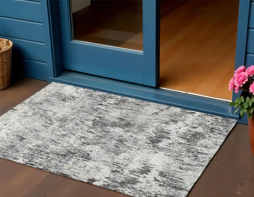 Gray Brown And Ivory Abstract Washable Indoor Outdoor Area Rug Photo 1