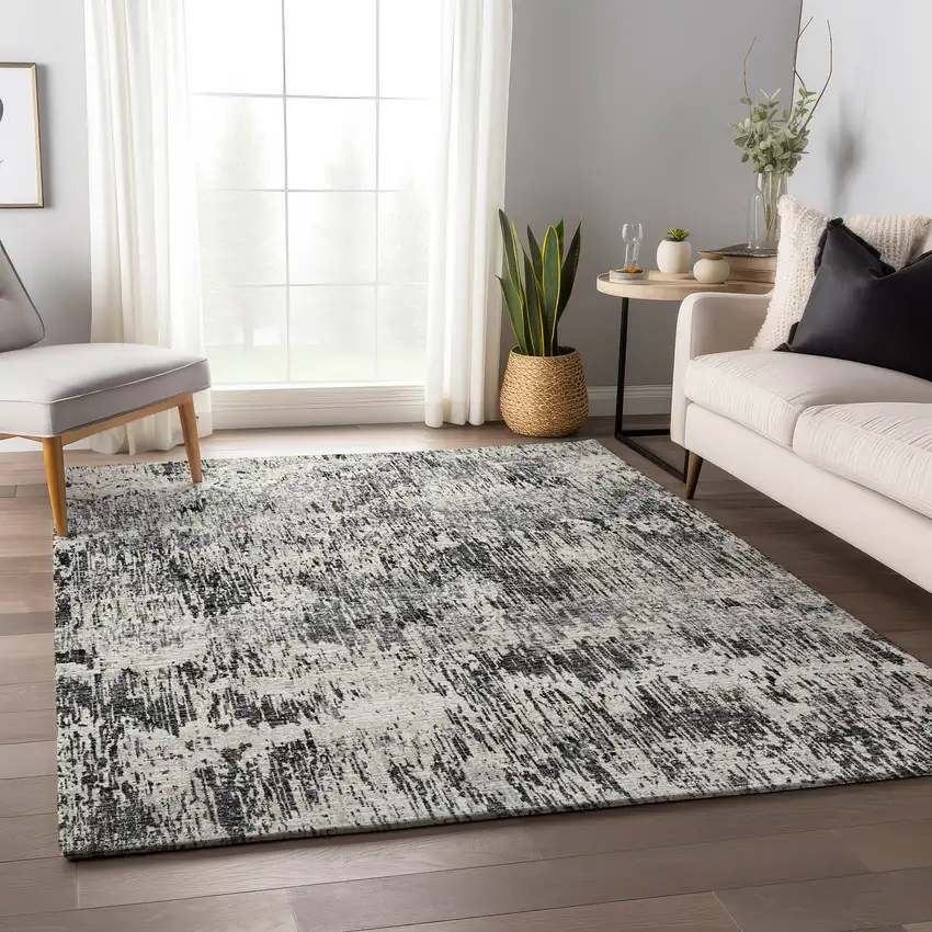 Gray Brown And Ivory Abstract Washable Indoor Outdoor Area Rug Photo 5
