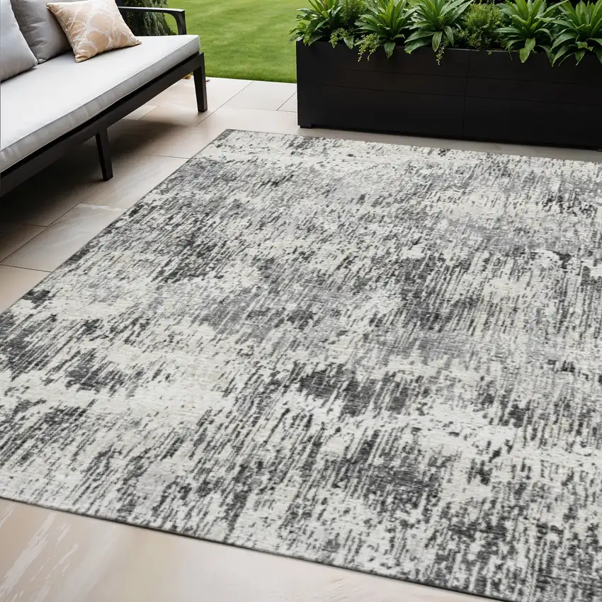 Gray Brown And Ivory Abstract Washable Indoor Outdoor Area Rug Photo 1