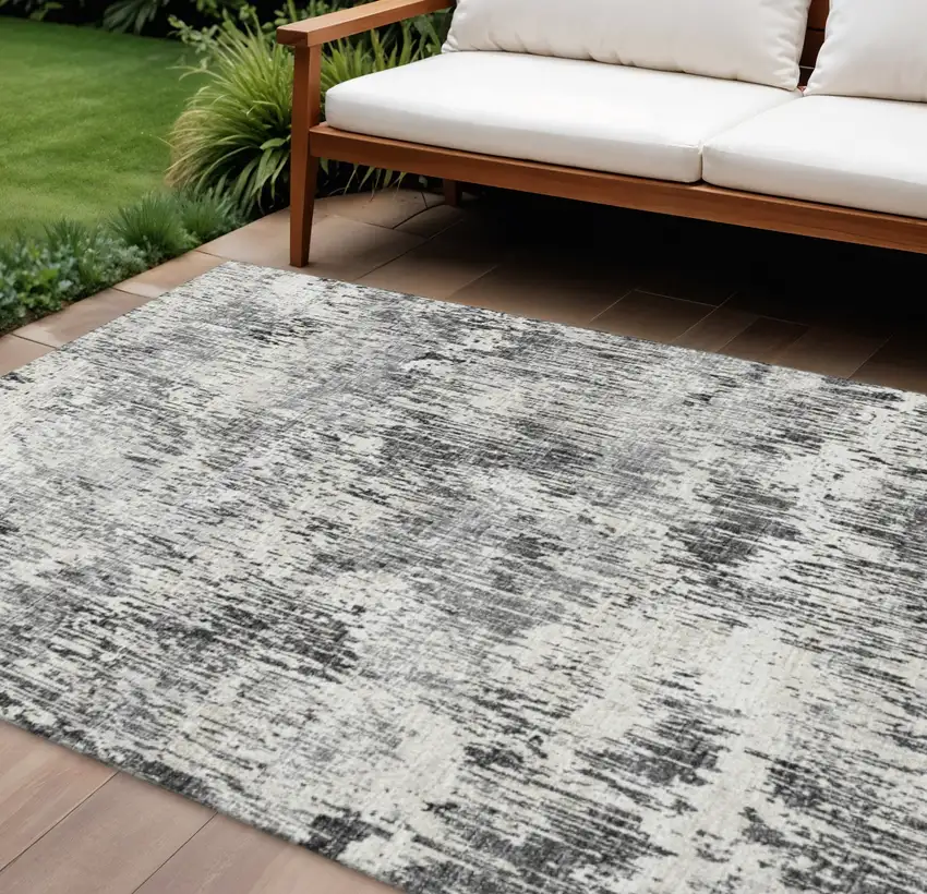 Gray Brown And Ivory Abstract Washable Indoor Outdoor Area Rug Photo 1