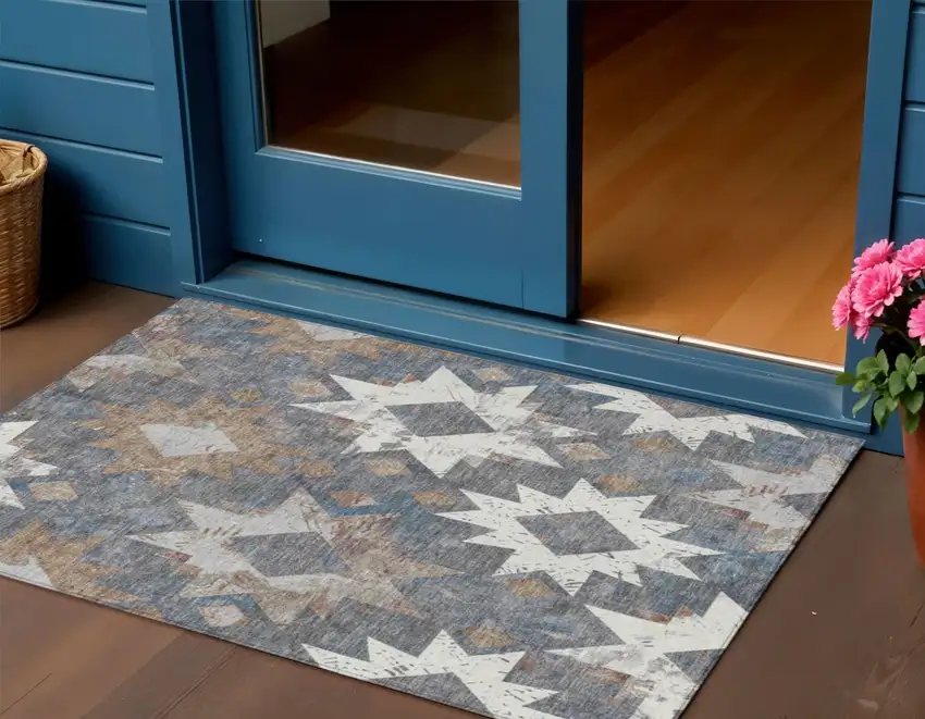 Gray Brown And Ivory Aztec Washable Indoor Outdoor Area Rug Photo 2