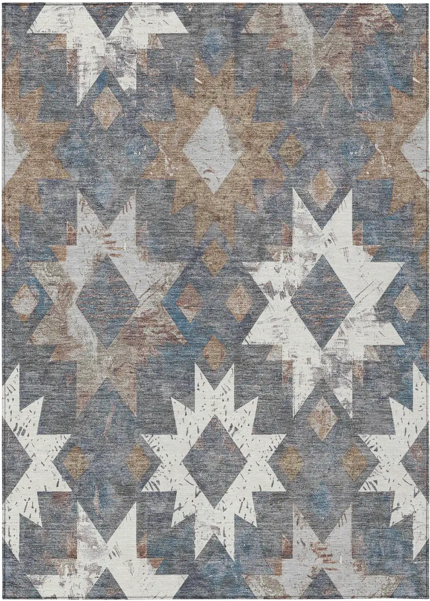 Gray Brown And Ivory Aztec Washable Indoor Outdoor Area Rug Photo 1