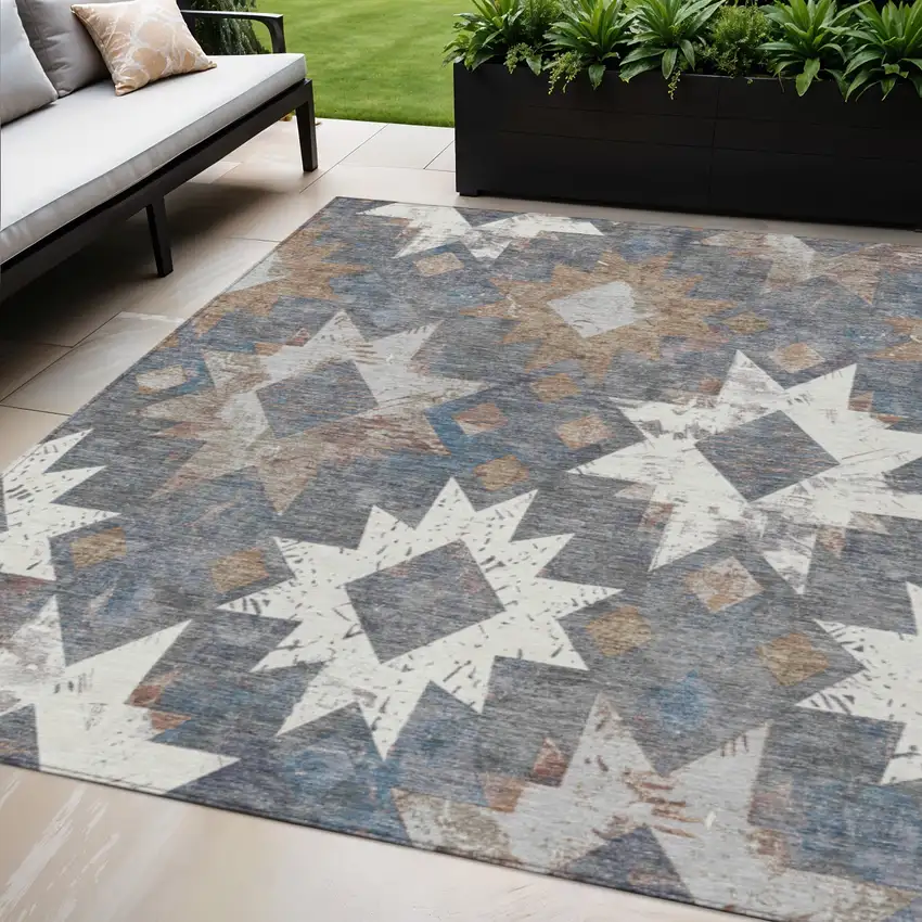 Gray Brown And Ivory Aztec Washable Indoor Outdoor Area Rug Photo 2
