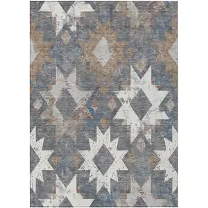 Photo of Gray Brown And Ivory Aztec Washable Indoor Outdoor Area Rug