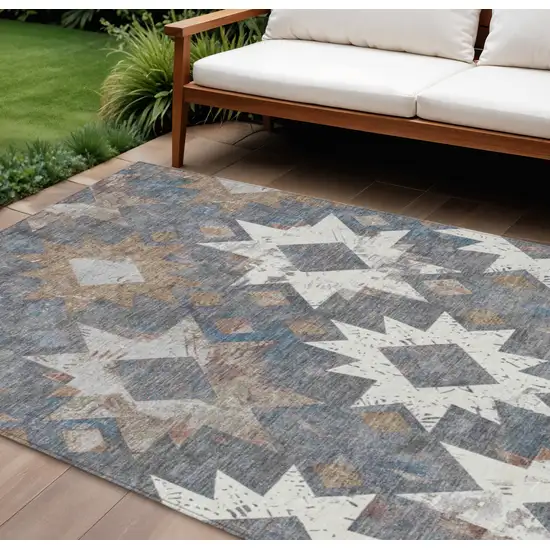Gray Brown And Ivory Aztec Washable Indoor Outdoor Area Rug Photo 2