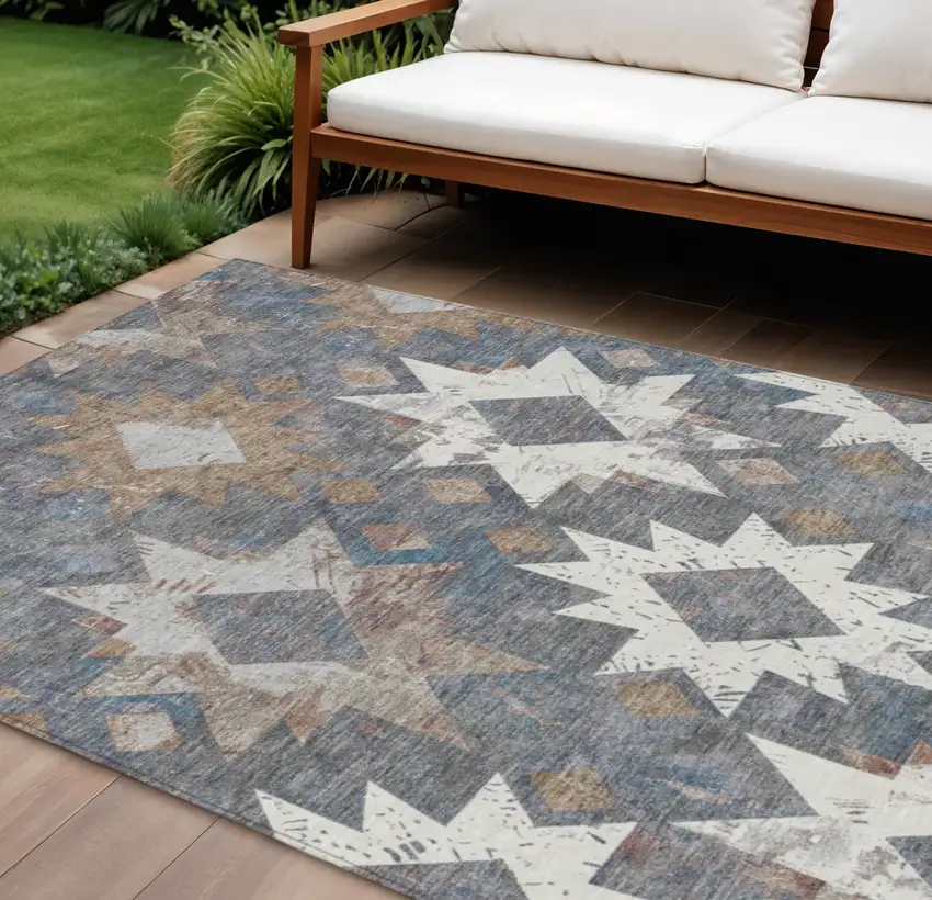 Gray Brown And Ivory Aztec Washable Indoor Outdoor Area Rug Photo 2
