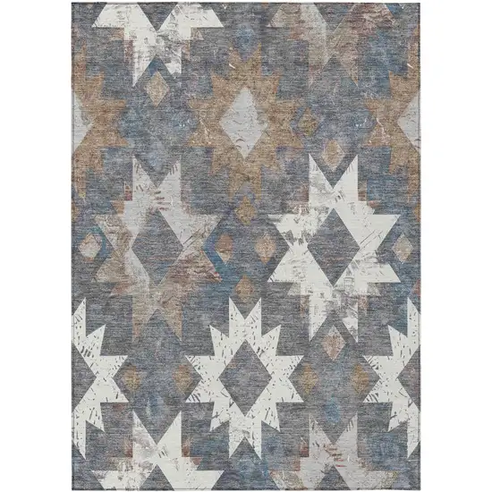 Gray Brown And Ivory Aztec Washable Indoor Outdoor Area Rug Photo 1