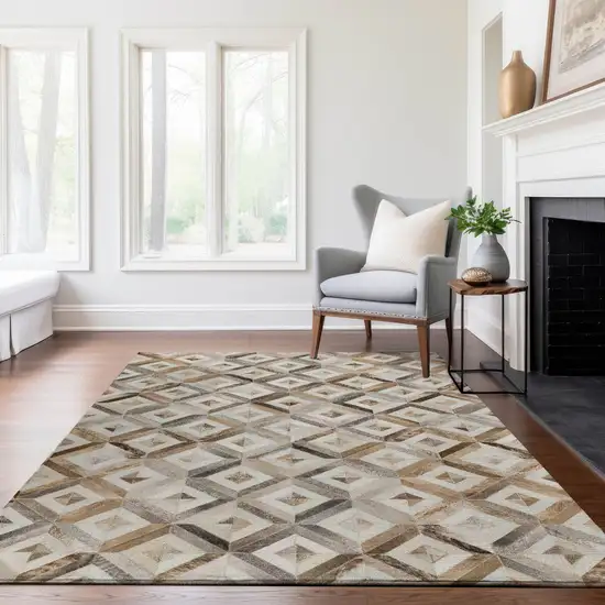 Gray Brown And Ivory Geometric Washable Area Rug With UV Protection Photo 5