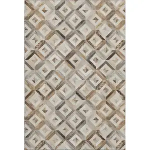 Photo of Gray Brown And Ivory Geometric Washable Area Rug With UV Protection