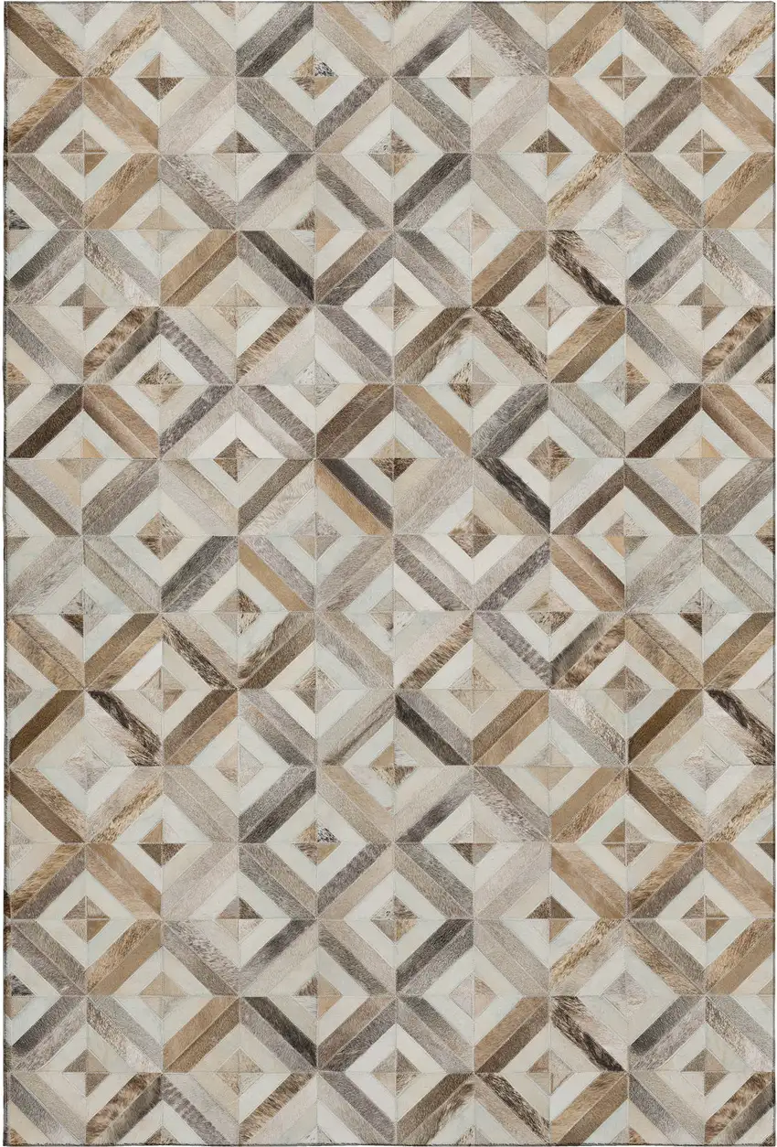 Gray Brown And Ivory Geometric Washable Area Rug With UV Protection Photo 2