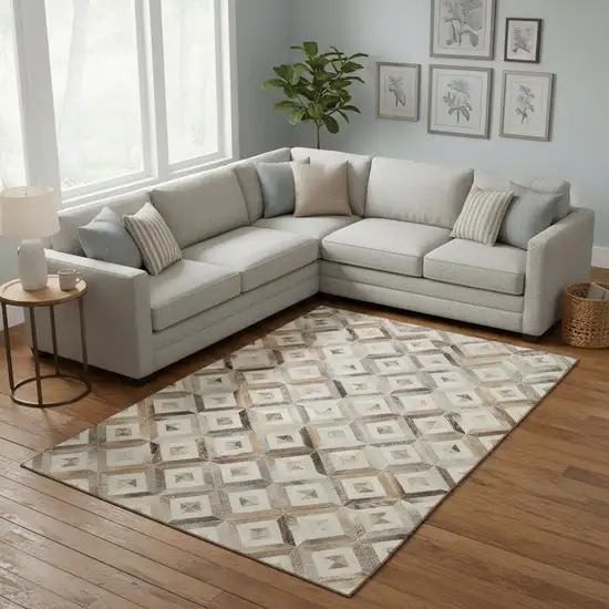Gray Brown And Ivory Geometric Washable Area Rug With UV Protection Photo 1