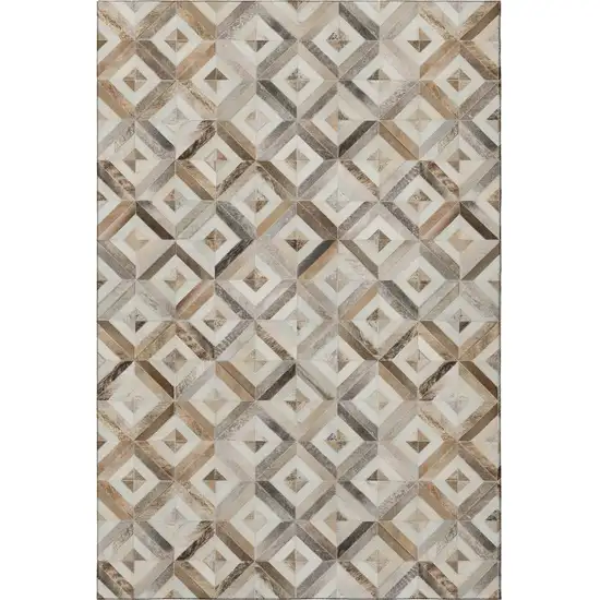 Gray Brown And Ivory Geometric Washable Area Rug With UV Protection Photo 4