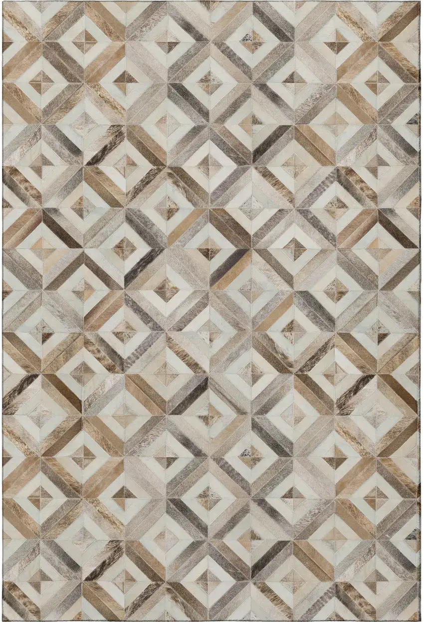 Gray Brown And Ivory Geometric Washable Area Rug With UV Protection Photo 4
