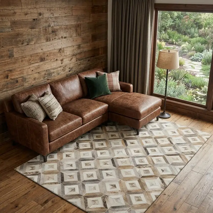 Gray Brown And Ivory Geometric Washable Area Rug With UV Protection Photo 1