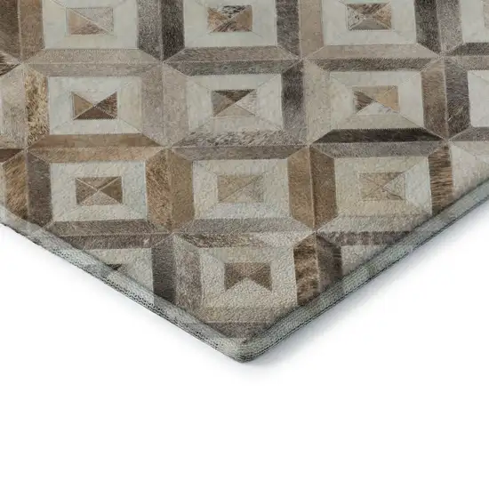 Gray Brown And Ivory Geometric Washable Area Rug With UV Protection Photo 7
