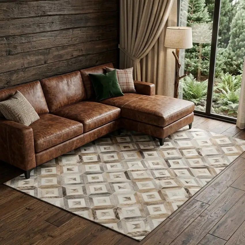 Gray Brown And Ivory Geometric Washable Area Rug With UV Protection Photo 1