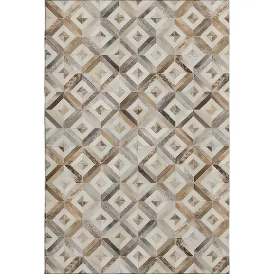 Gray Brown And Ivory Geometric Washable Area Rug With UV Protection Photo 2