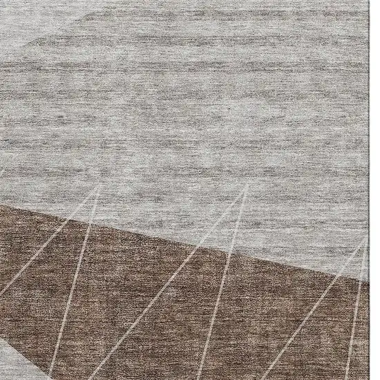 Gray Brown And Ivory Geometric Washable Area Rug With UV Protection Photo 2