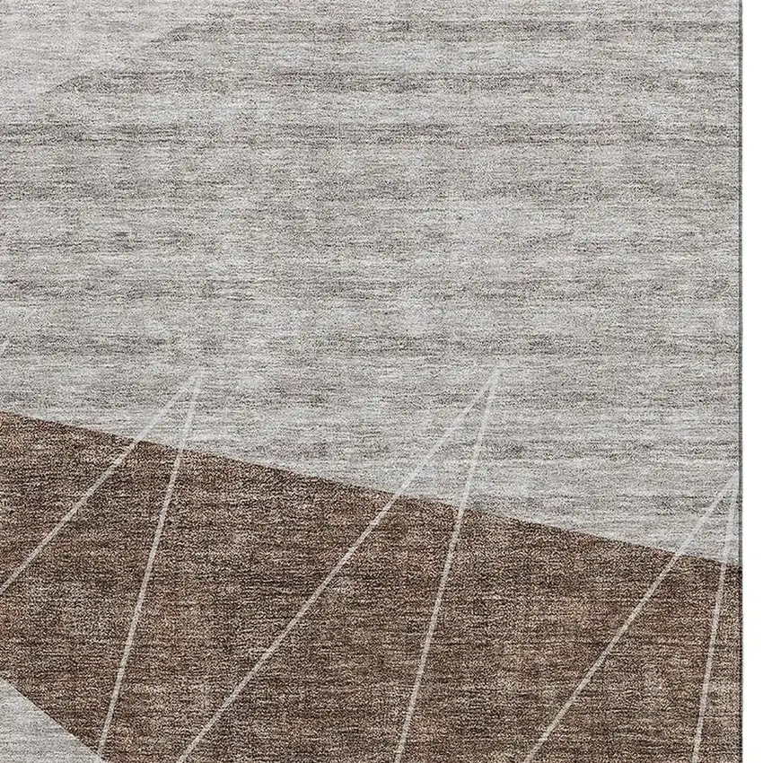 Gray Brown And Ivory Geometric Washable Area Rug With UV Protection Photo 2