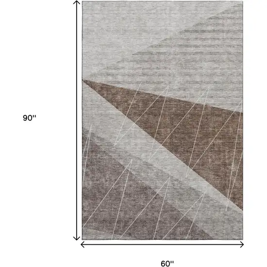 Gray Brown And Ivory Geometric Washable Area Rug With UV Protection Photo 3