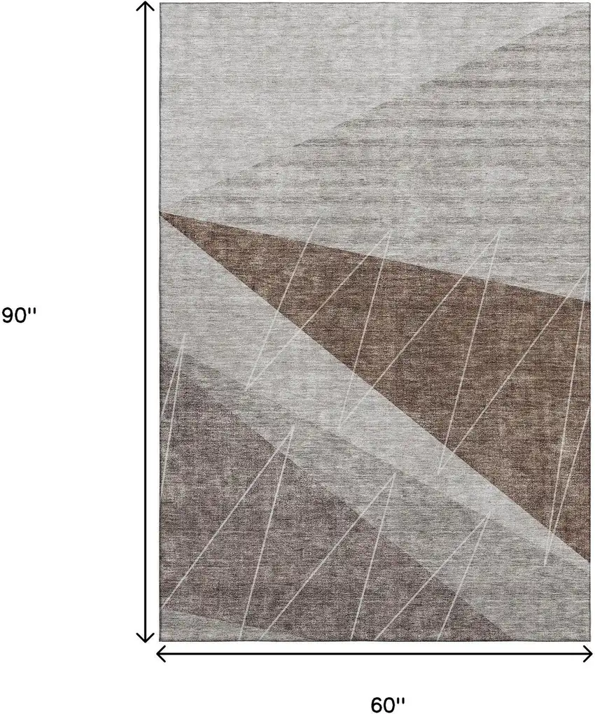 Gray Brown And Ivory Geometric Washable Area Rug With UV Protection Photo 3