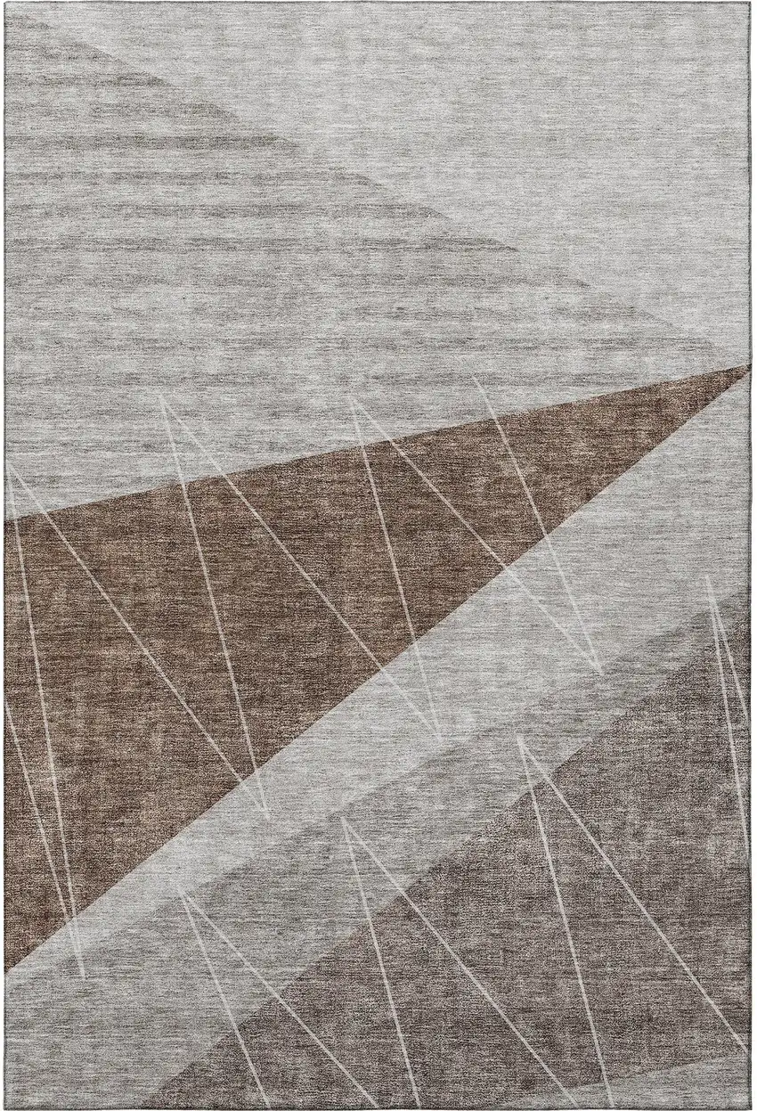 Gray Brown And Ivory Geometric Washable Area Rug With UV Protection Photo 3