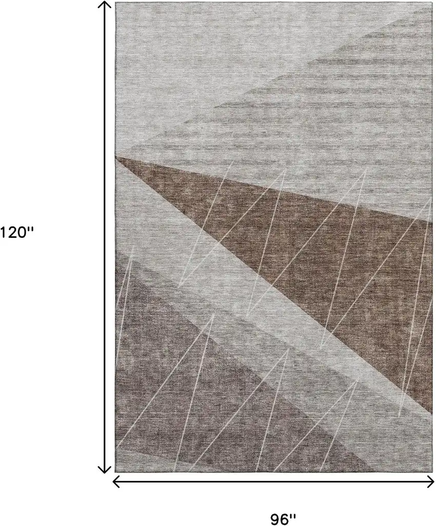 Gray Brown And Ivory Geometric Washable Area Rug With UV Protection Photo 3