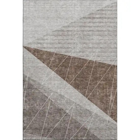 Gray Brown And Ivory Geometric Washable Area Rug With UV Protection Photo 1
