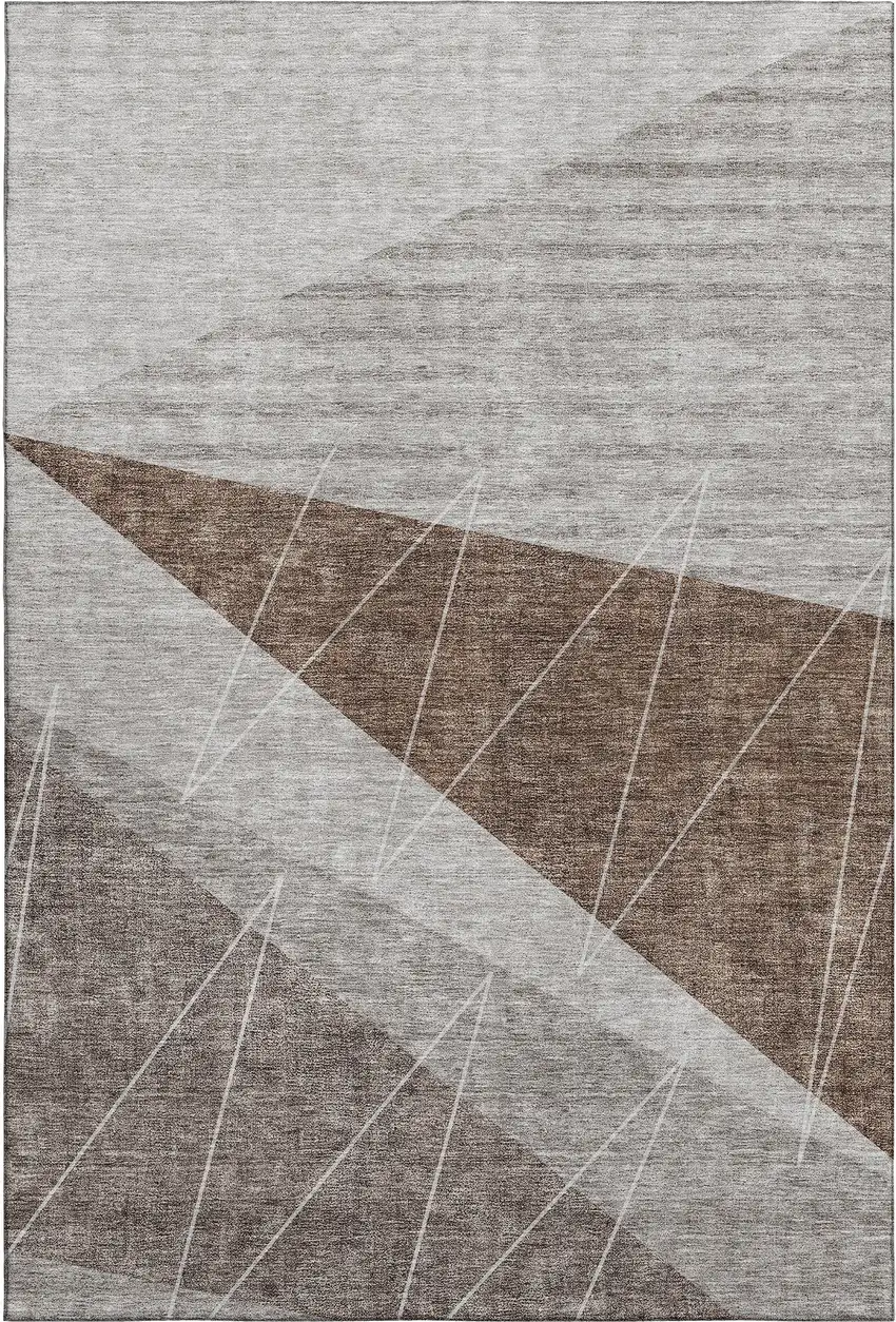 Gray Brown And Ivory Geometric Washable Area Rug With UV Protection Photo 1