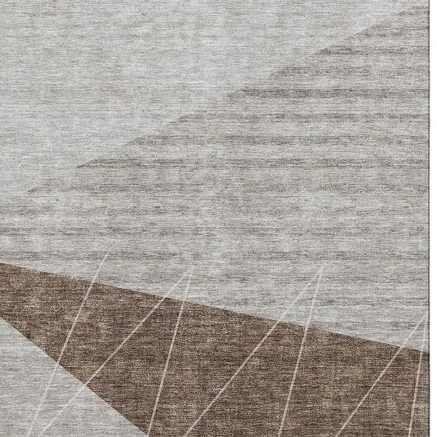 Gray Brown And Ivory Geometric Washable Area Rug With UV Protection Photo 2