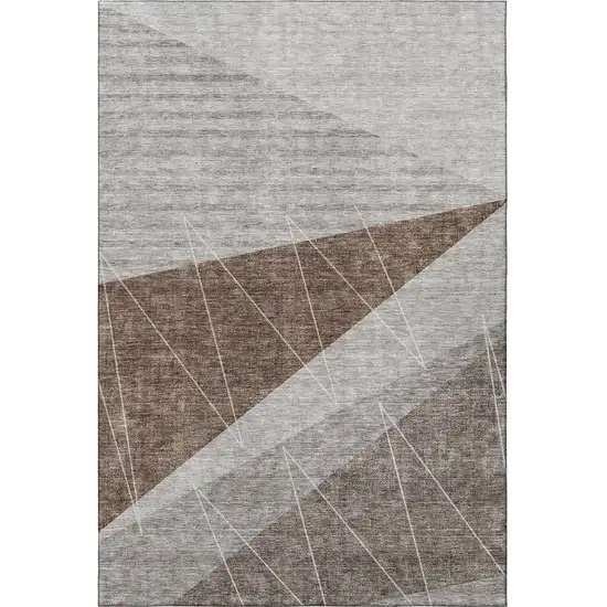 Gray Brown And Ivory Geometric Washable Area Rug With UV Protection Photo 3