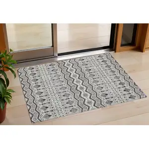 Photo of Gray Brown And Ivory Moroccan Washable Indoor Outdoor Area Rug
