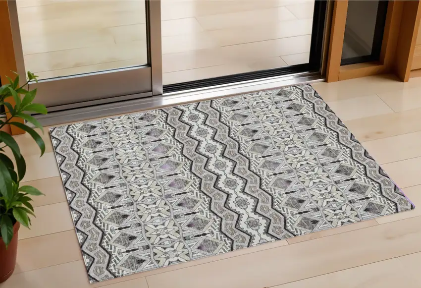 Gray Brown And Ivory Moroccan Washable Indoor Outdoor Area Rug Photo 1