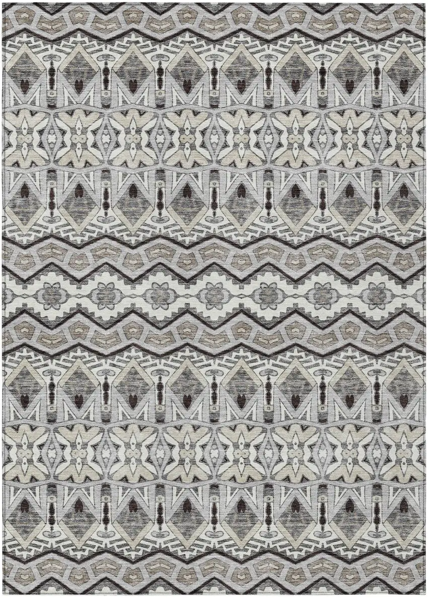 Gray Brown And Ivory Moroccan Washable Indoor Outdoor Area Rug Photo 2