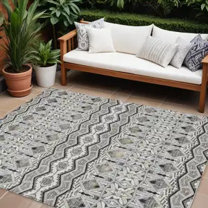 Photo of Gray Brown And Ivory Moroccan Washable Indoor Outdoor Area Rug