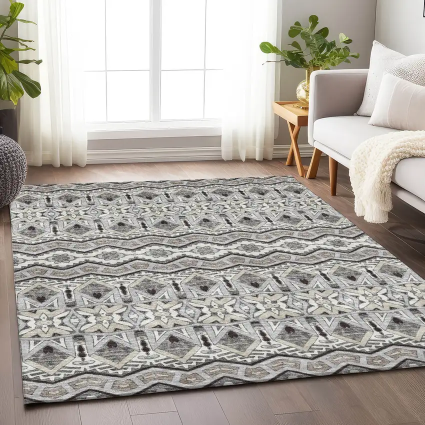 Gray Brown And Ivory Moroccan Washable Indoor Outdoor Area Rug Photo 9