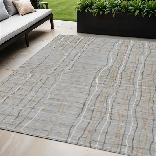 Gray Brown And Ivory Striped Washable Indoor Outdoor Area Rug Photo 1