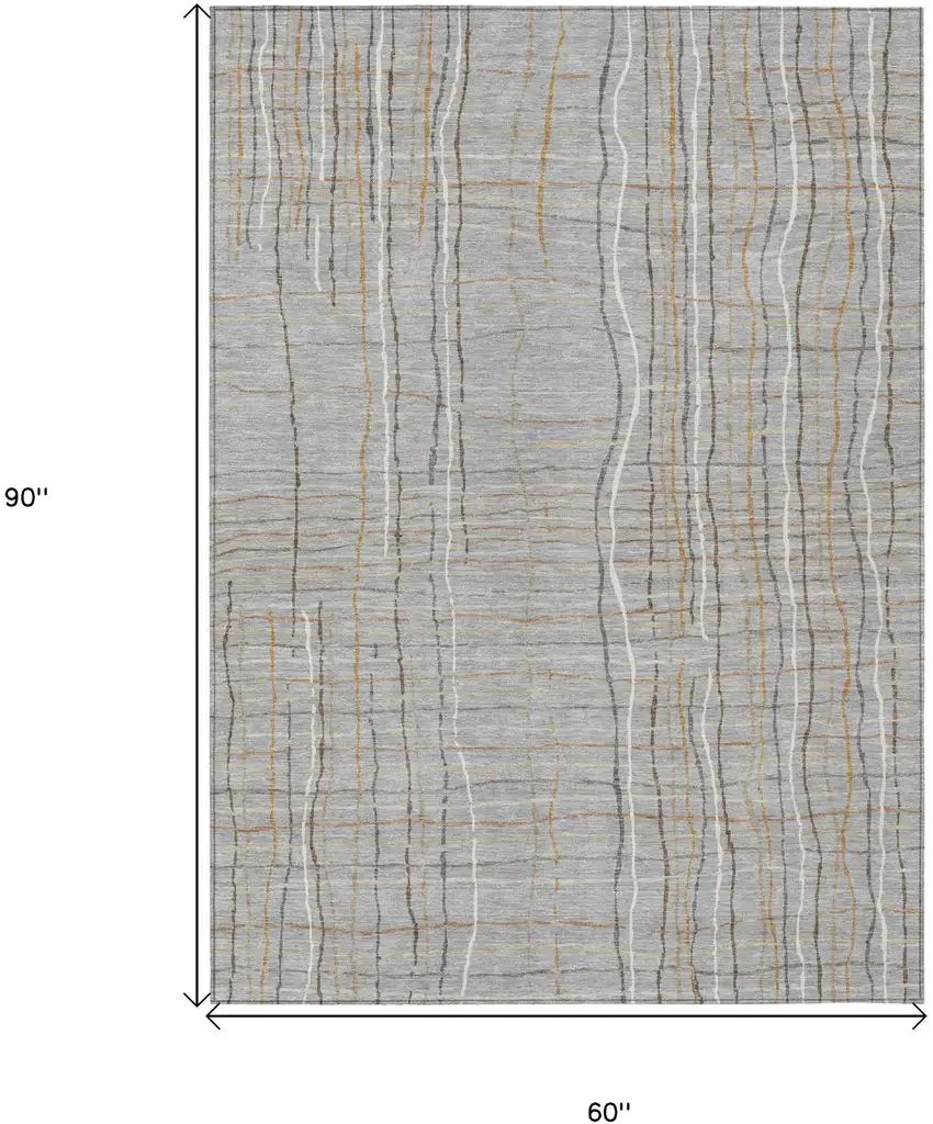 Gray Brown And Ivory Striped Washable Indoor Outdoor Area Rug Photo 3