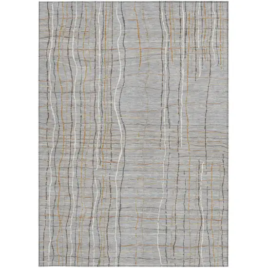 Gray Brown And Ivory Striped Washable Indoor Outdoor Area Rug Photo 7