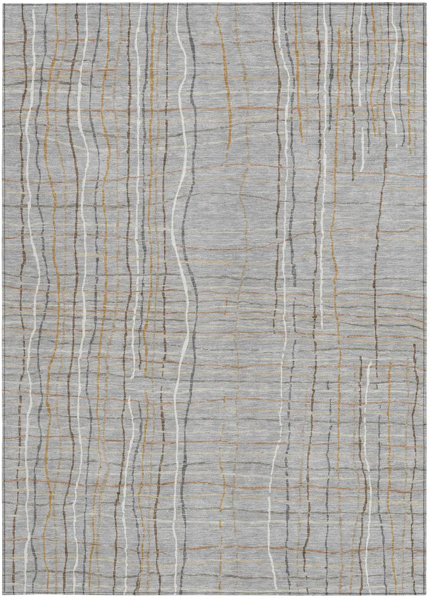 Gray Brown And Ivory Striped Washable Indoor Outdoor Area Rug Photo 7