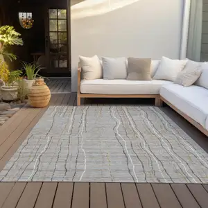 Photo of Gray Brown And Ivory Striped Washable Indoor Outdoor Area Rug