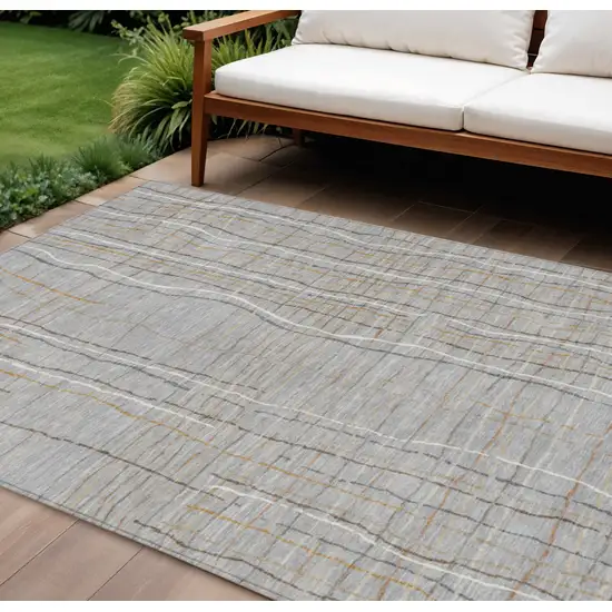 Gray Brown And Ivory Striped Washable Indoor Outdoor Area Rug Photo 1