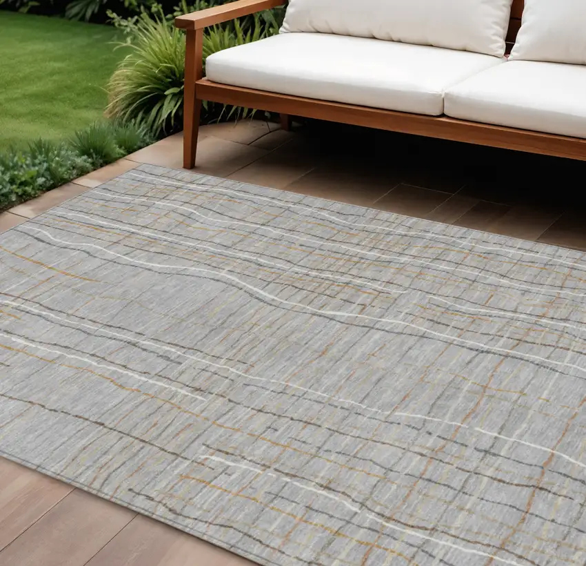 Gray Brown And Ivory Striped Washable Indoor Outdoor Area Rug Photo 1