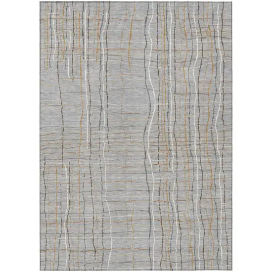 Gray Brown And Ivory Striped Washable Indoor Outdoor Area Rug Photo 2