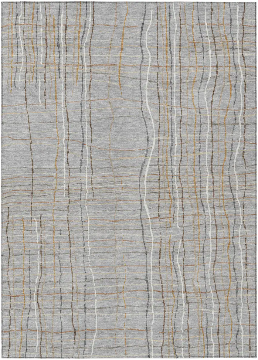 Gray Brown And Ivory Striped Washable Indoor Outdoor Area Rug Photo 2