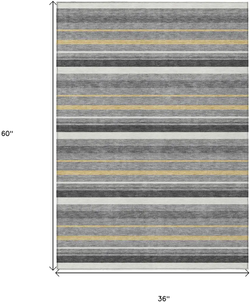 Gray Brown And Ivory Striped Washable Indoor Outdoor Area Rug Photo 3