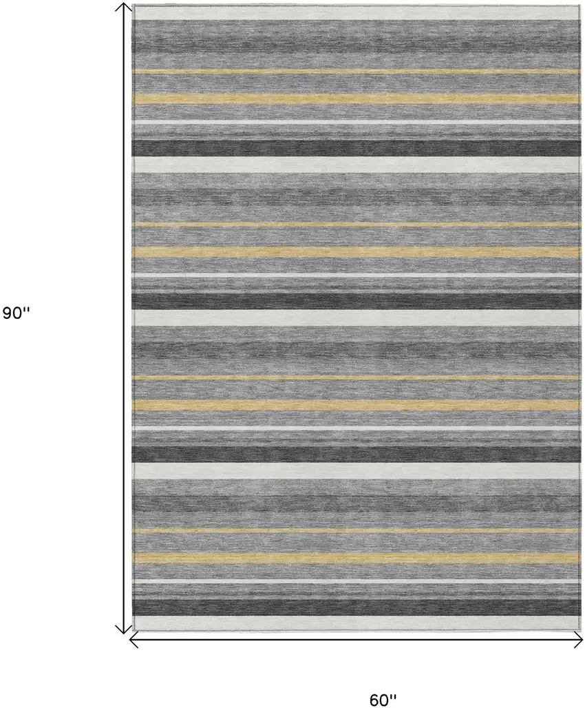 Gray Brown And Ivory Striped Washable Indoor Outdoor Area Rug Photo 3