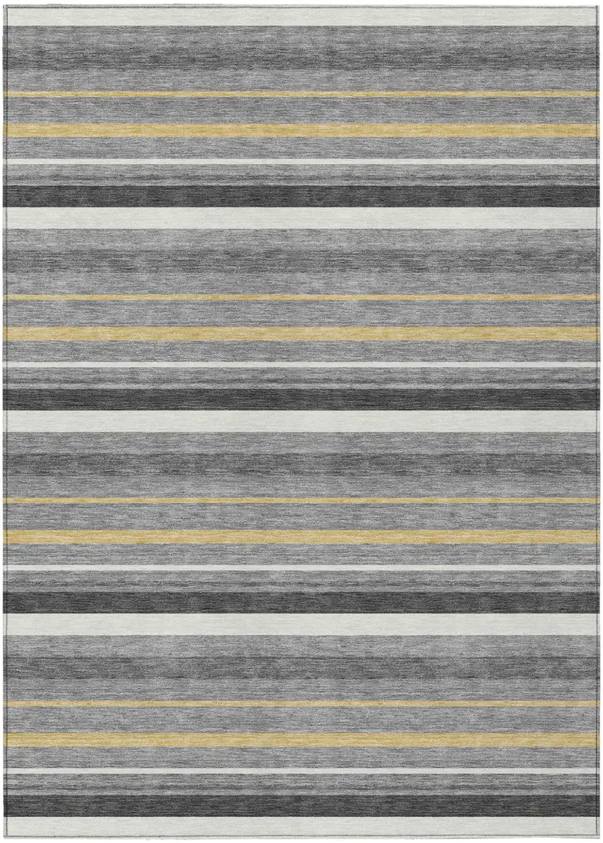 Gray Brown And Ivory Striped Washable Indoor Outdoor Area Rug Photo 2