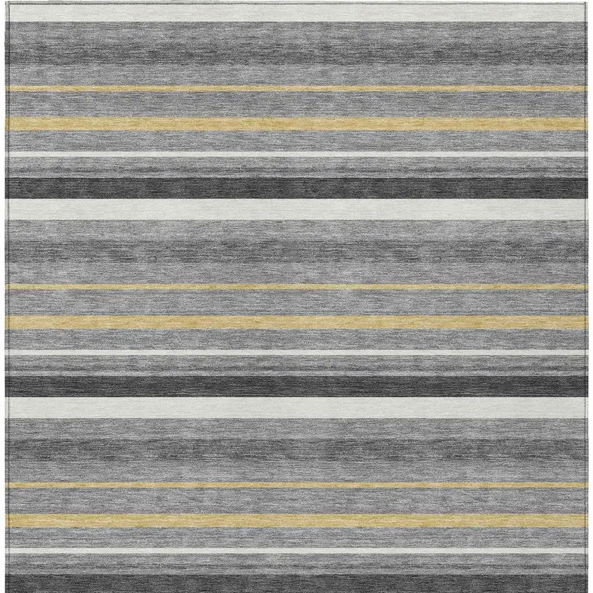 Gray Brown And Ivory Striped Washable Indoor Outdoor Area Rug Photo 7